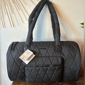 Max Studio Nylon Black Diamond Quilted Weekender Duffle Bag 20” The Demi NWT